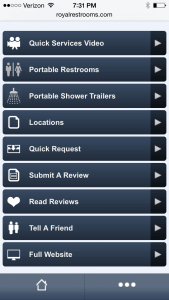 portable restrooms mobile website menu